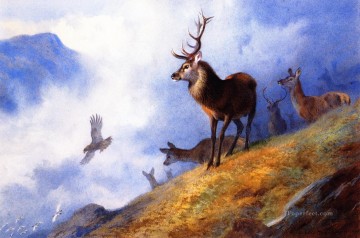  deer Painting - birds and deer